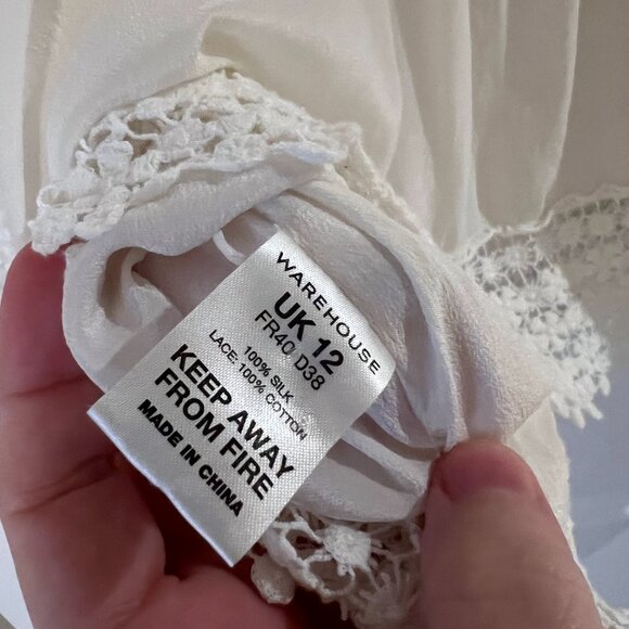 Warehouse White Ivory Crochet Blouse Top Shirt, ASO Kate Middleton - Picture 4 of 6